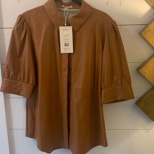 Tyler Boe NWTS faux leather pecan blouse size 8.